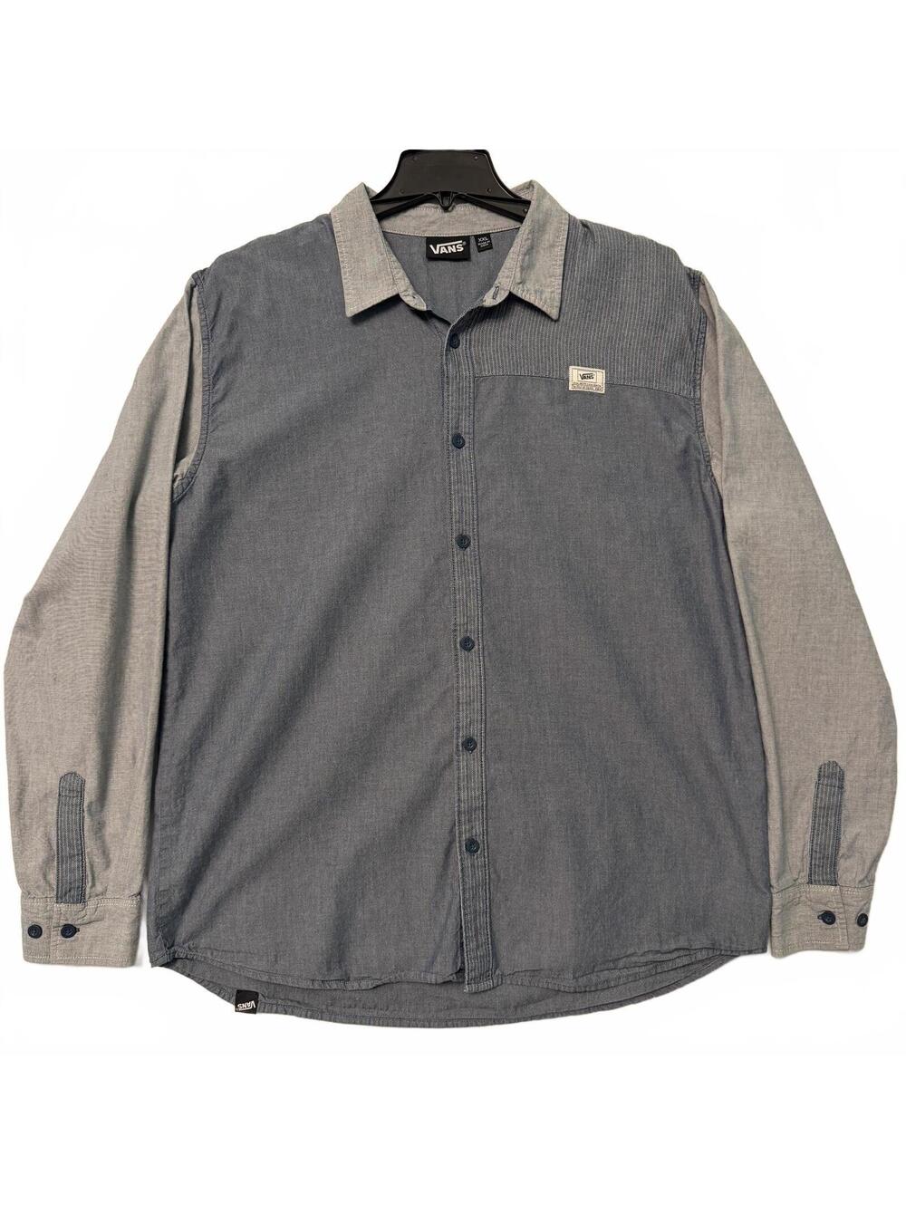 Vans Off The Wall Men's XXL Button Down Long Sleeve Shirt Blocked Blue Casual